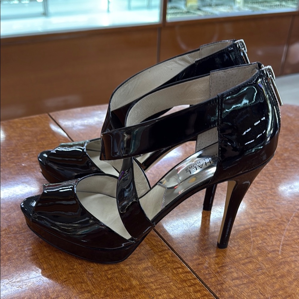 Michael Kors Black Patent Leather Heels with Criss-Cross Straps 9.5